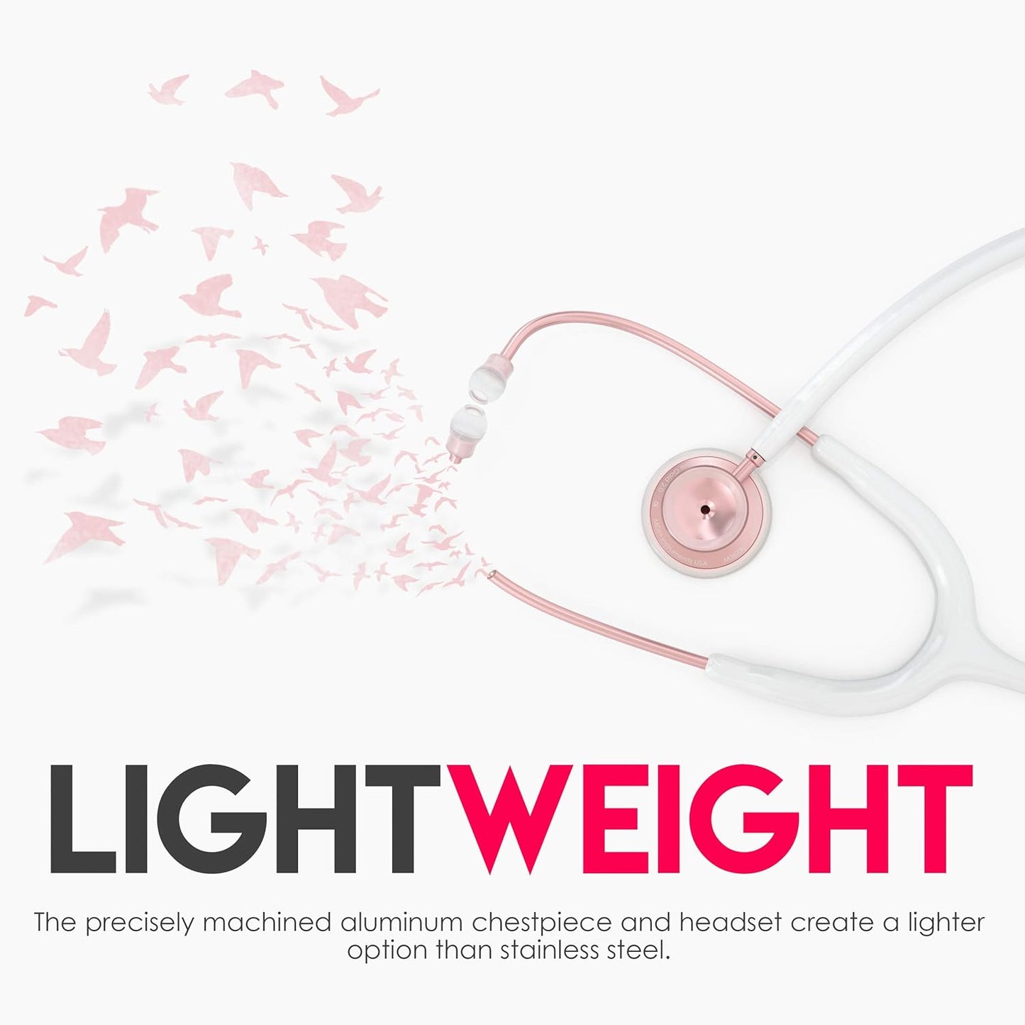 , Acoustica Lightweight Stethoscope for Doctors, Nurses, Students, Home Health Use, Adult, Dual Head, White Tube, Rosegold (Matte Finish) Chestpiece-Headset, MDF747XPRG29