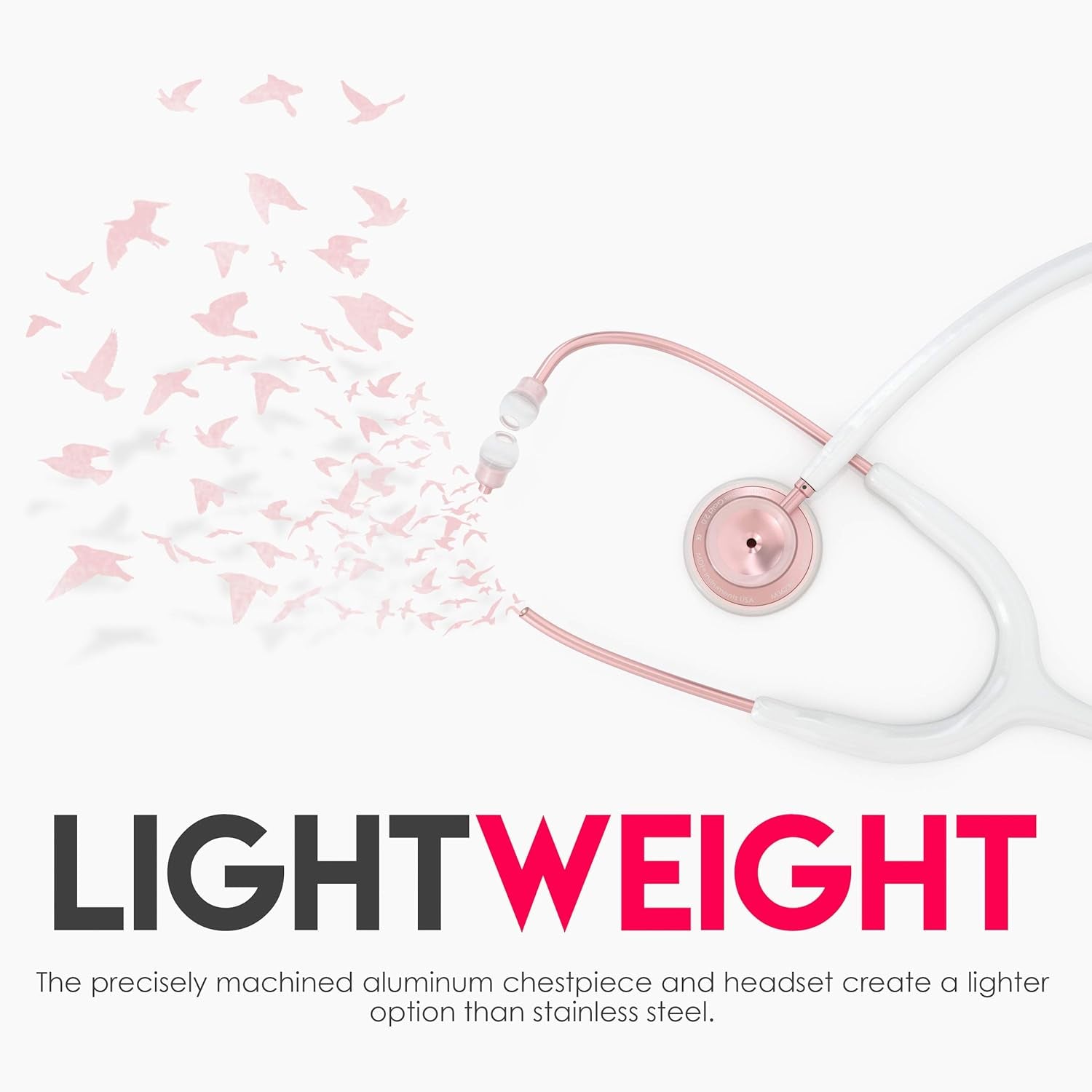 , Acoustica Lightweight Stethoscope for Doctors, Nurses, Students, Home Health Use, Adult, Dual Head, White Tube, Rosegold (Matte Finish) Chestpiece-Headset, MDF747XPRG29