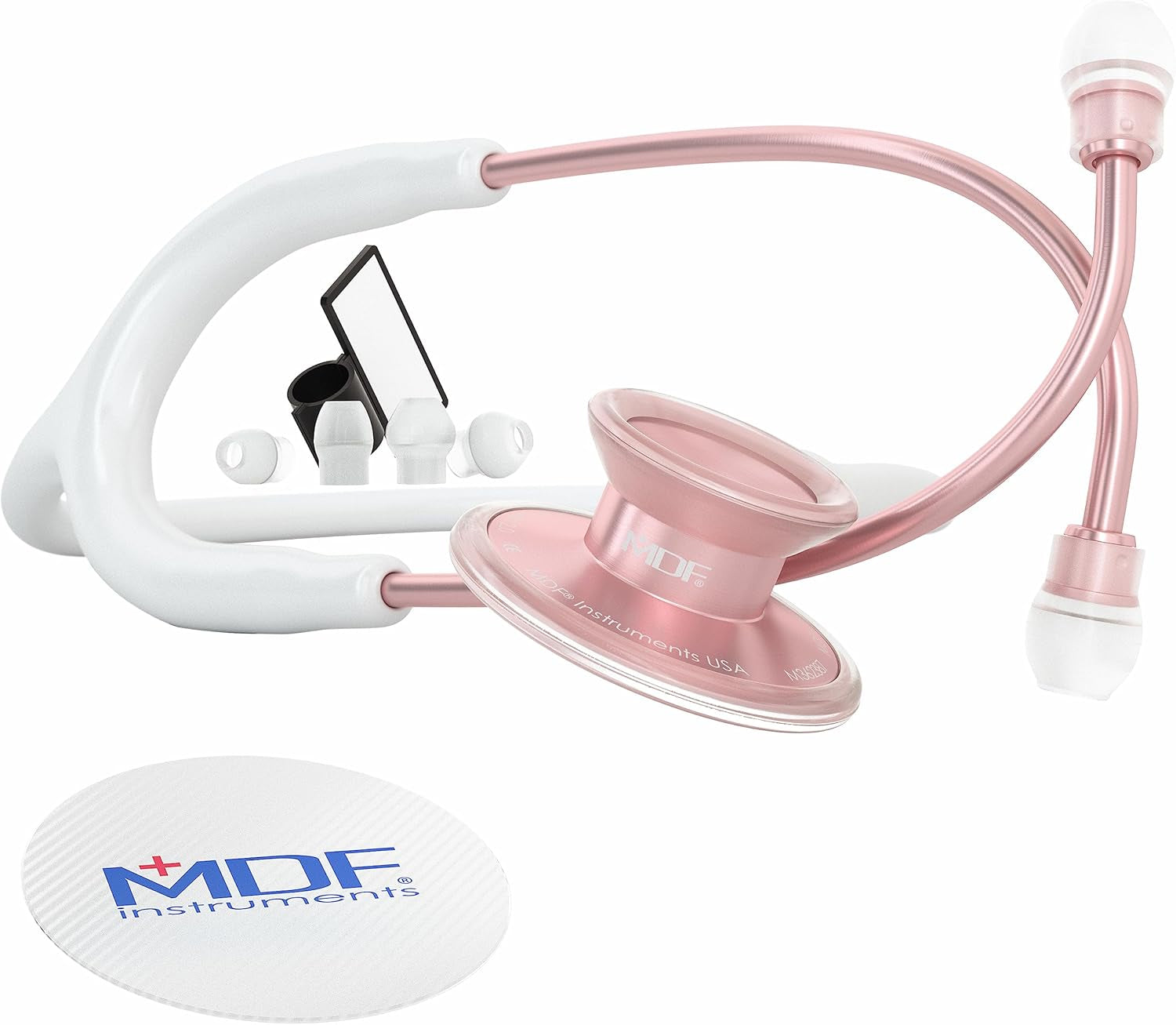 , Acoustica Lightweight Stethoscope for Doctors, Nurses, Students, Home Health Use, Adult, Dual Head, White Tube, Rosegold (Matte Finish) Chestpiece-Headset, MDF747XPRG29